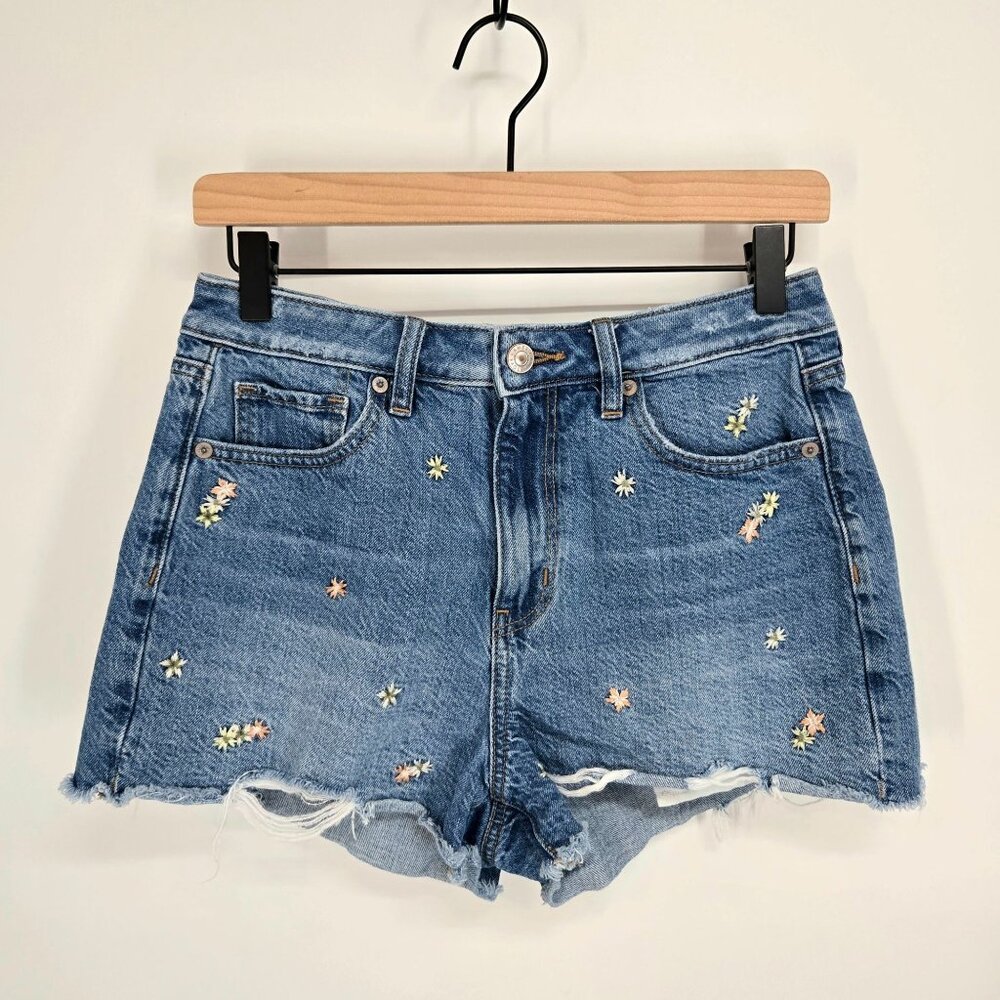 American Eagle Boho Denim Shorts Embroidered Flowers Mom Short Women's Size 4